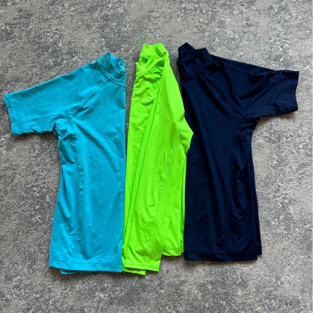 Set of 3 Youth rash guards, Land’s End,  Blue, Green, and Navy, size Youth Large